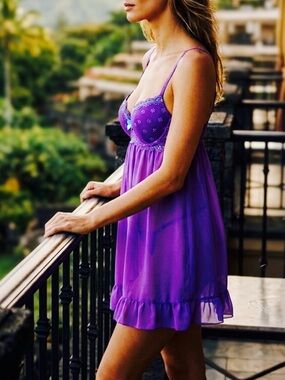 Pout by Victoria’s Secret Purple Lace Blue Bow Babydoll Chemise S Y2K RARE